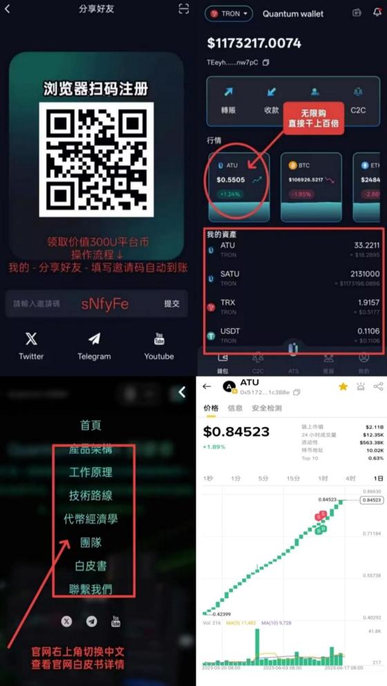 Quantum量子钱包：海外项目零成本绑定邀请码领取900SATU，质押收益高达30%