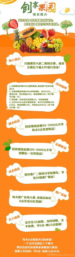 创享果园：上线送666元葡萄，全新模式日收益，本金可退，提现秒到