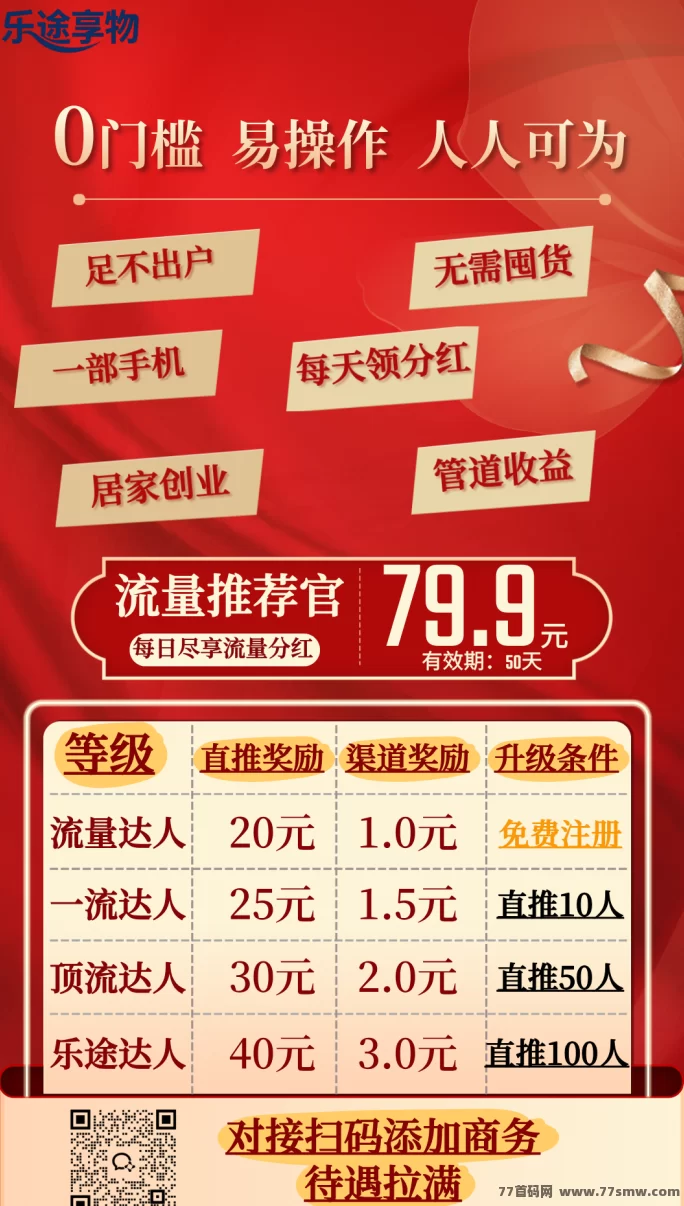 乐途享物：零门槛多收溢新平台，每天几分钟，首批团队长扶持力度拉满！